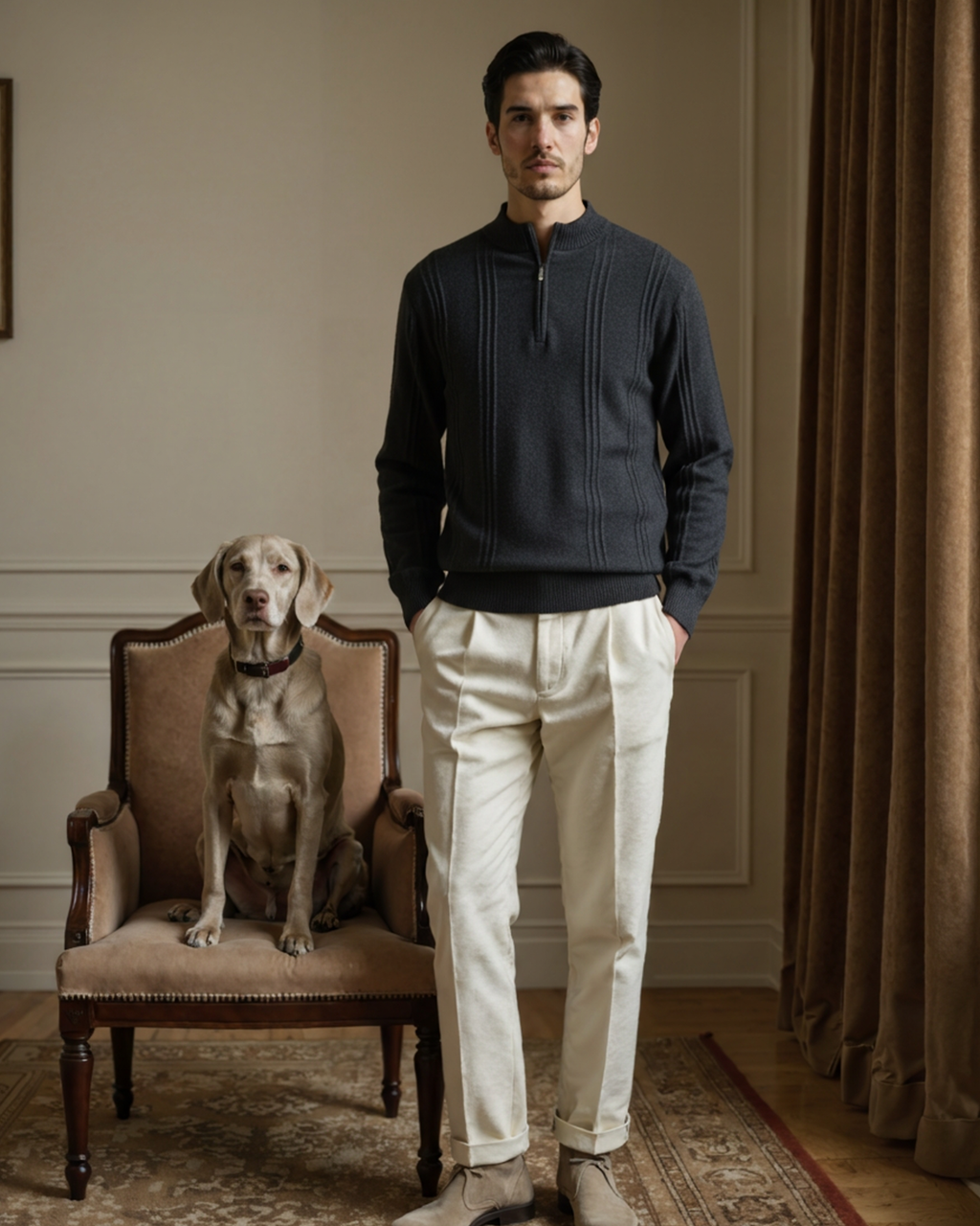 100% Cashmere Ribbed Half Zip