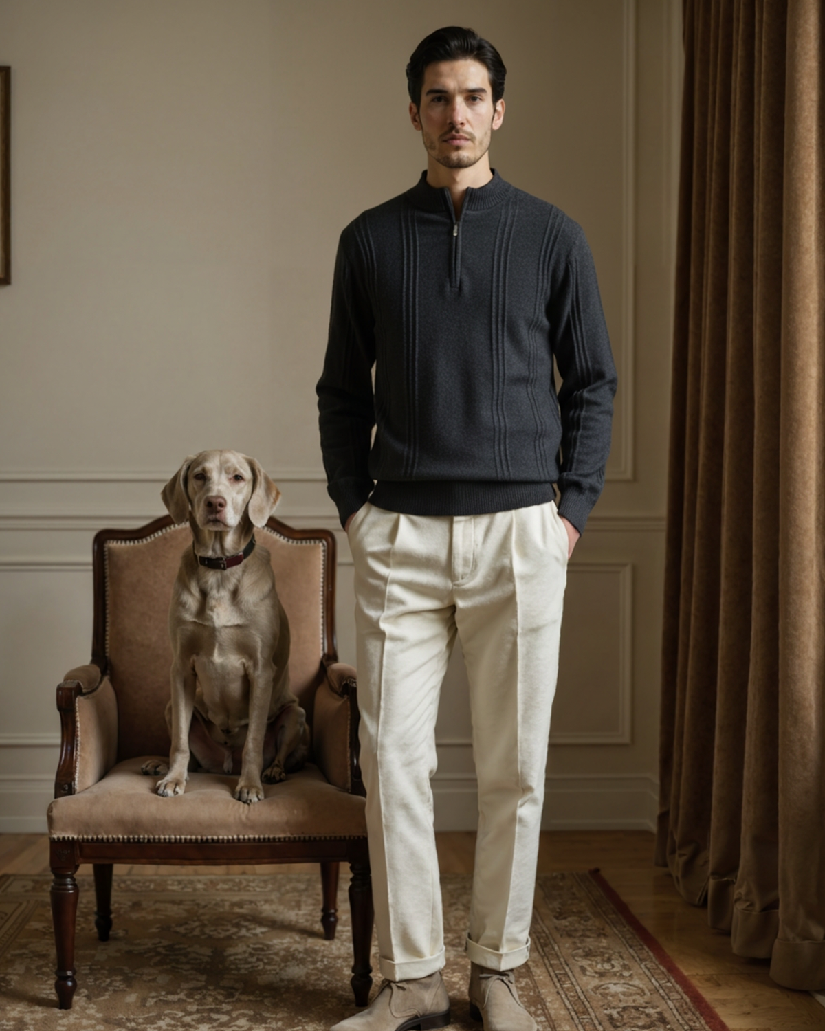 100% Cashmere Ribbed Half Zip