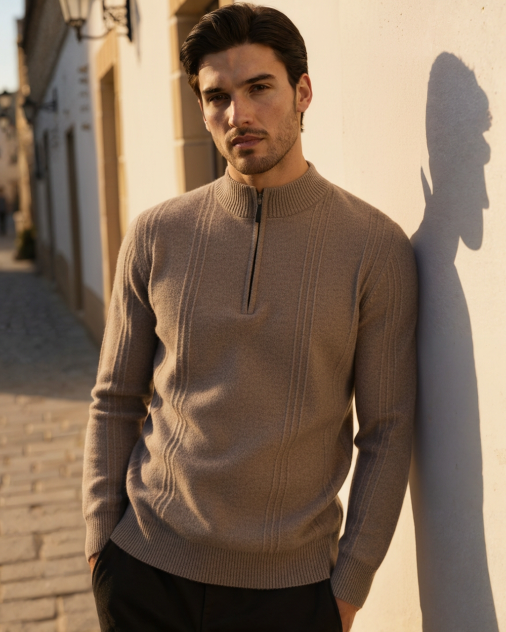 100% Cashmere Ribbed Half Zip