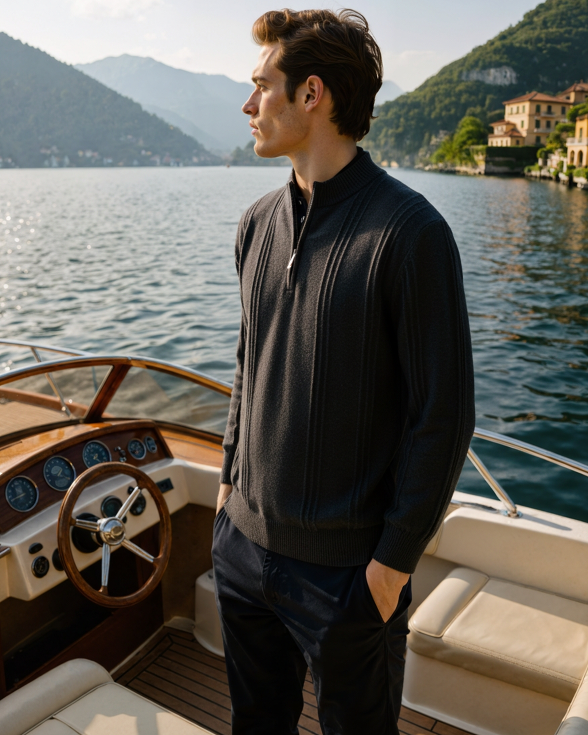 100% Cashmere Ribbed Half Zip