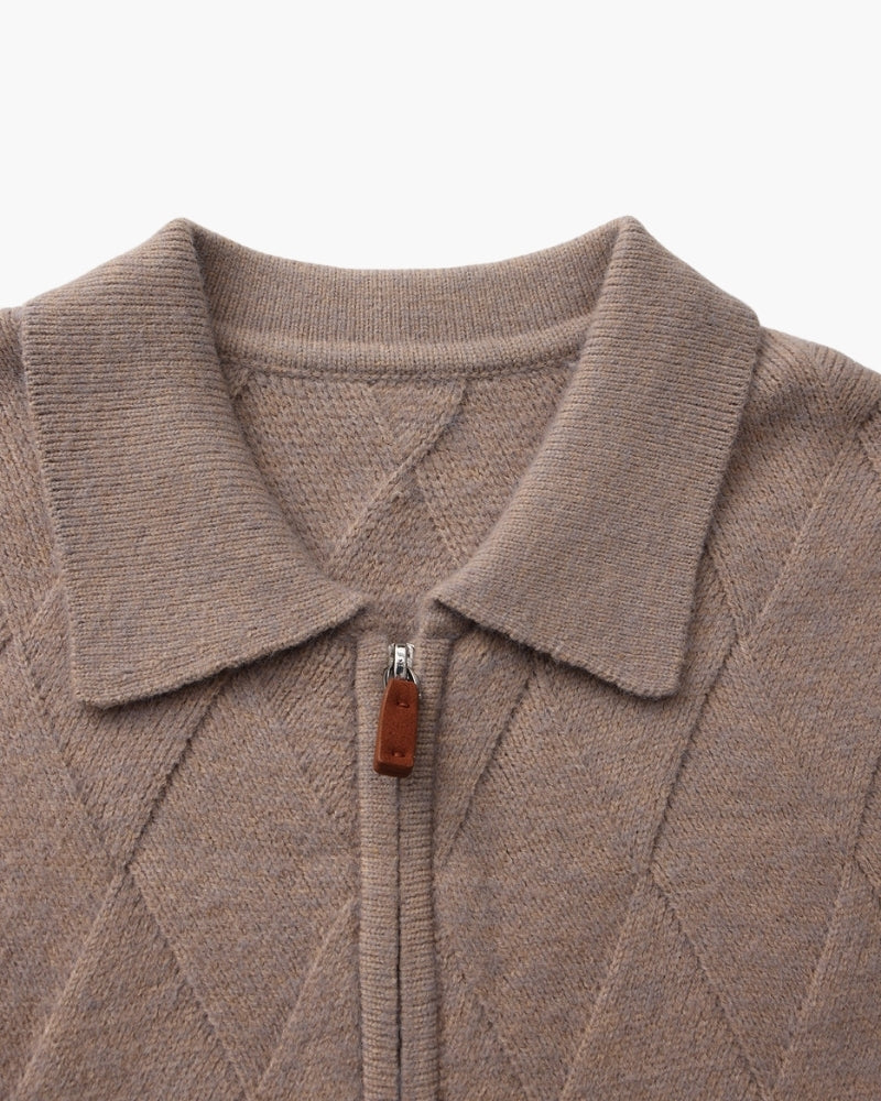 Heritage Diamond Knit Zip Cardigan